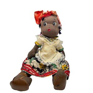 Primitive Black Caribbean rag doll handmade folk art shelf sitter home decor